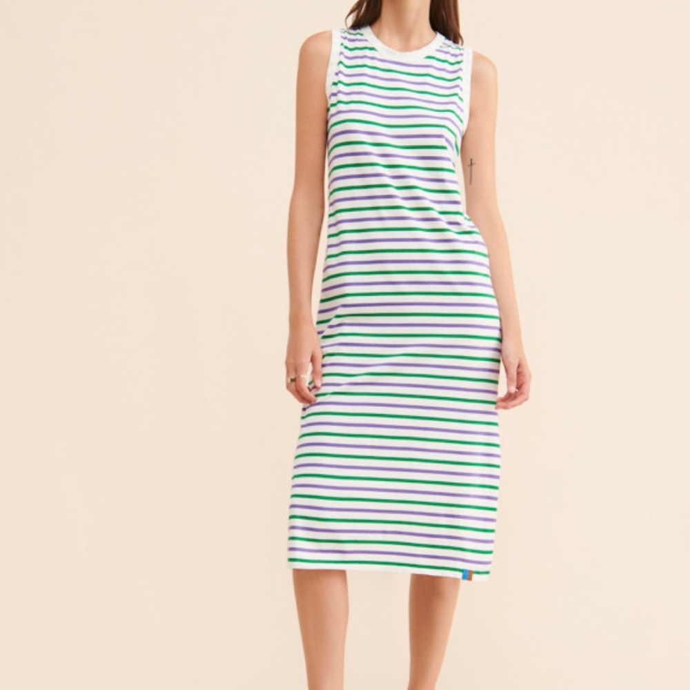 KULE Vibrant Striped Midi Dress - Green, Purple, White